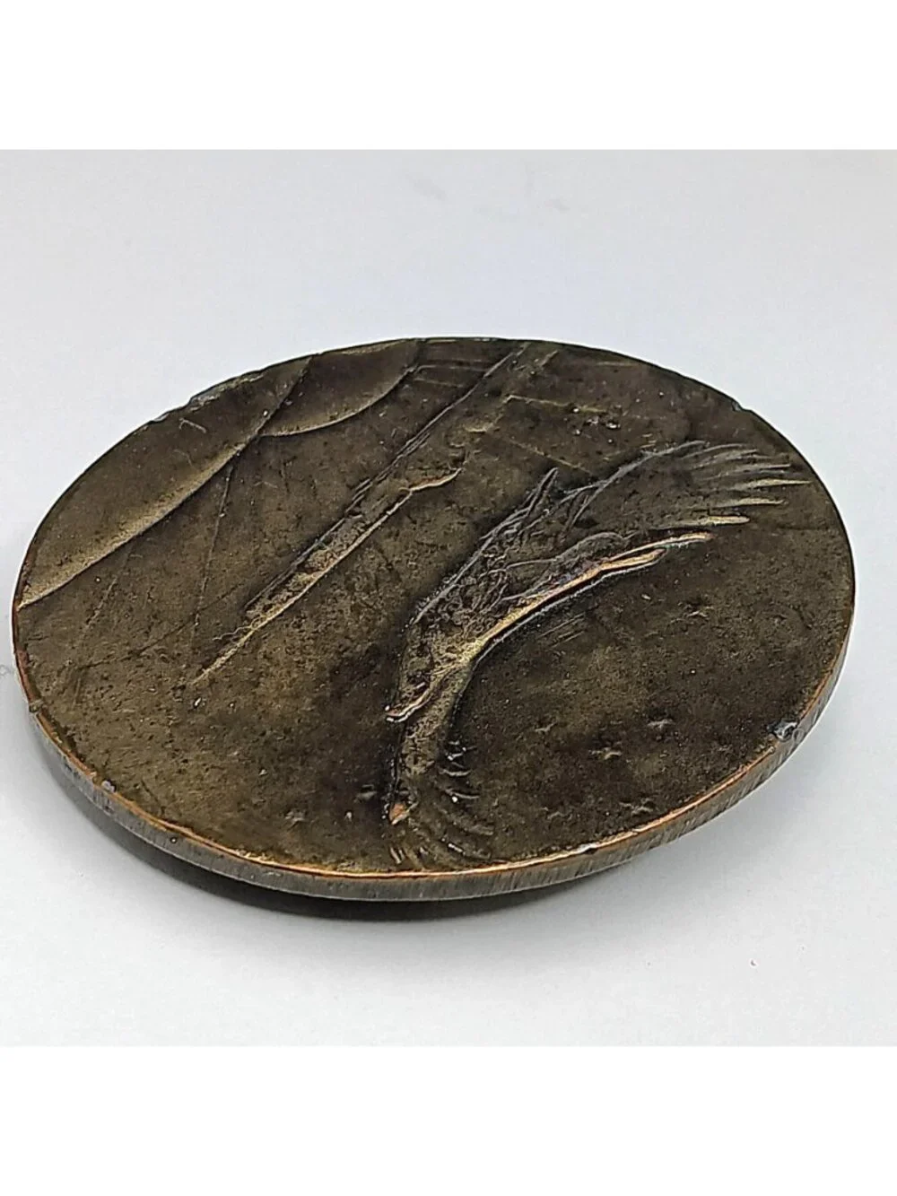Vintage Round Brass Belt Buckle With Eagle In Flight Design A-48